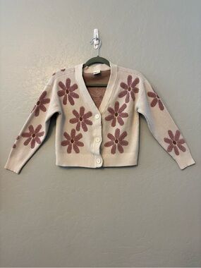Nikka K white and mauve floral cropped button front cardigan size XS